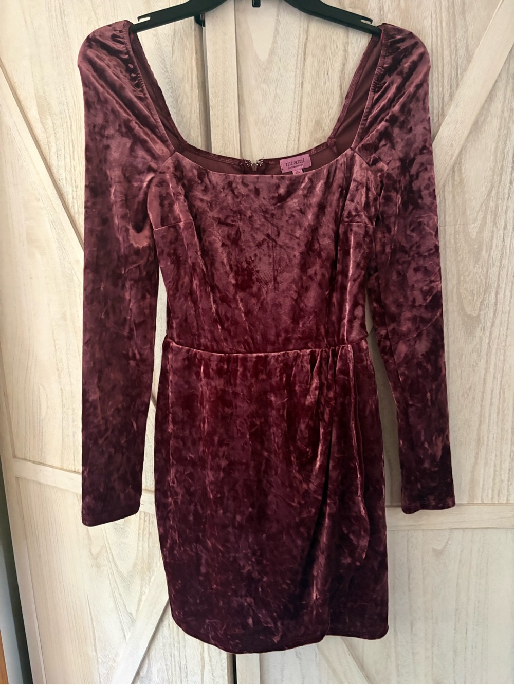 NWT Velvet Square Neck Long Sleeve Dress in Burgundy